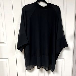 ASOS black tunic flowy top blouse with sheer panels on sleeves and hem, size 18
